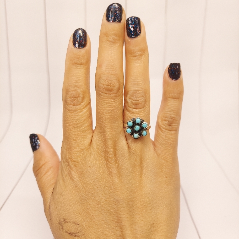 Beautiful Dainty Turquoise Cluster Ring
